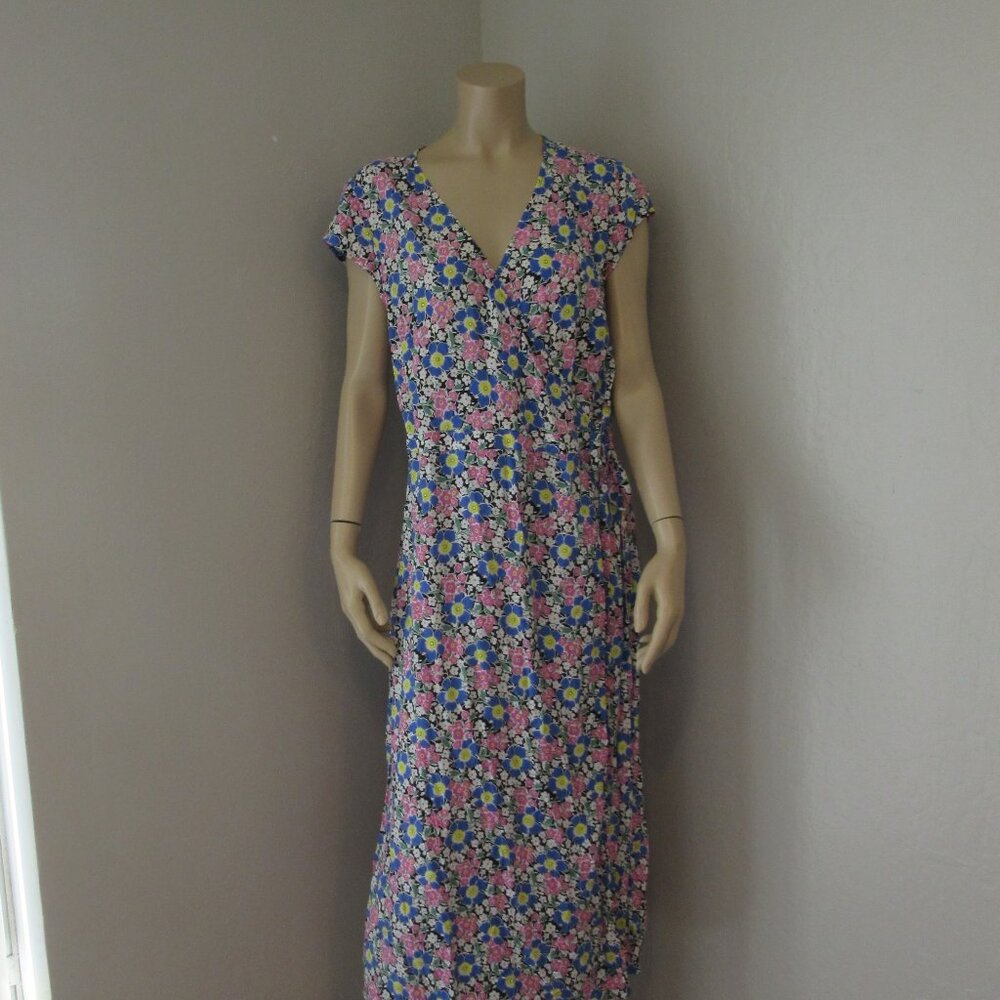 J. CREW Blue Floral XL Sleeveless Midi Wrap Around Dress